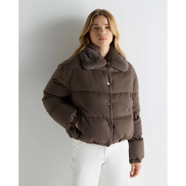 N.Peal Down Rex Fur Puffer Jacket in Chocolate Brown