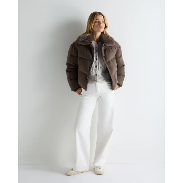 N.Peal Down Rex Fur Puffer Jacket in Chocolate Brown