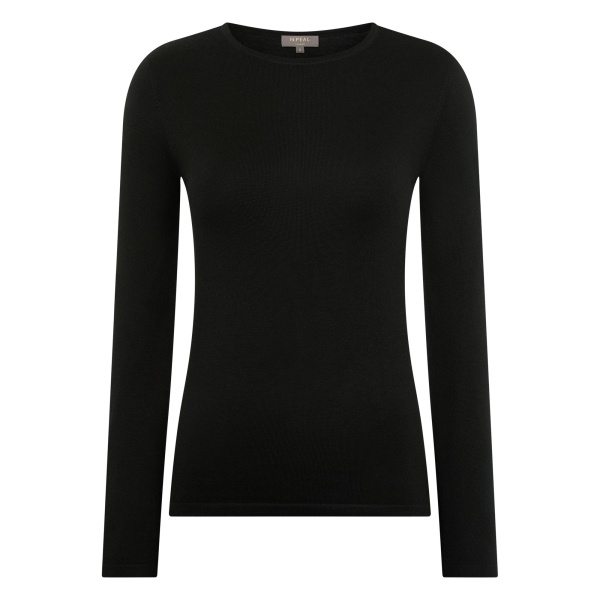 N.Peal Eden Superfine Cashmere Round Neck Top in Black