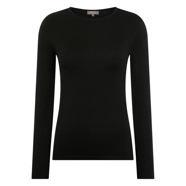Eden Superfine Cashmere Round Neck Top in Black