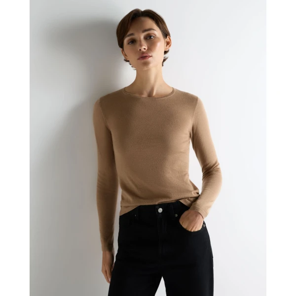 N.Peal Eden Superfine Cashmere Round Neck Top in Caramel Brown