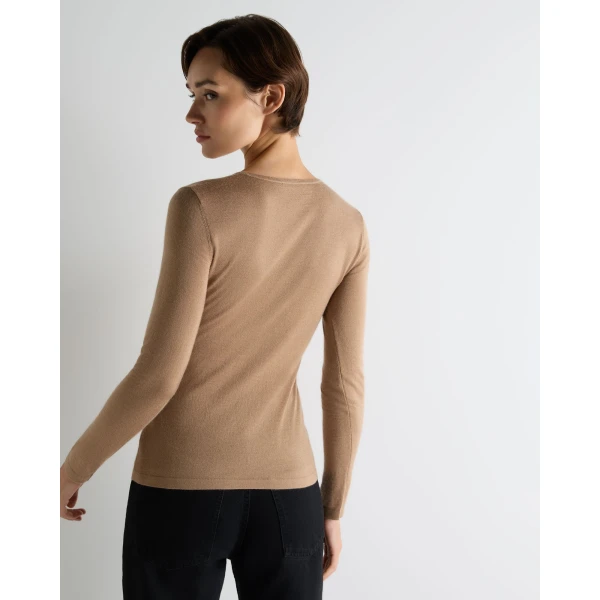 N.Peal Eden Superfine Cashmere Round Neck Top in Caramel Brown