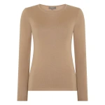 N.Peal Eden Superfine Cashmere Round Neck Top in Caramel Brown | Long Sleeve | Luxury Shoes 