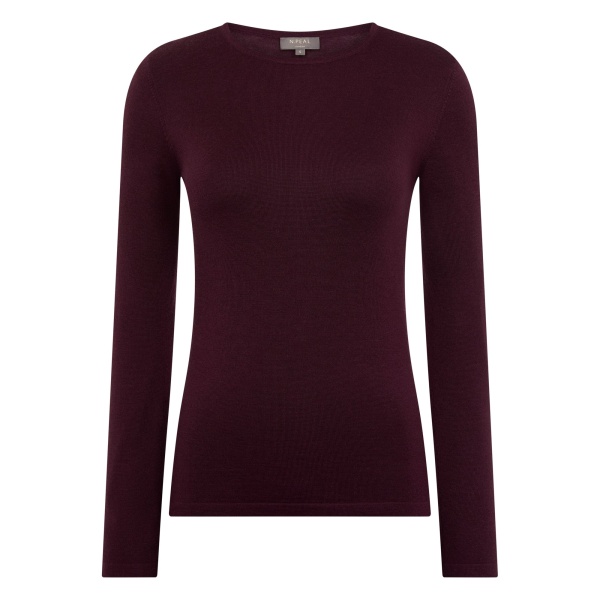 N.Peal Eden Superfine Cashmere Round Neck Top in Damson Red | Long Sleeve | Luxury Shoes 