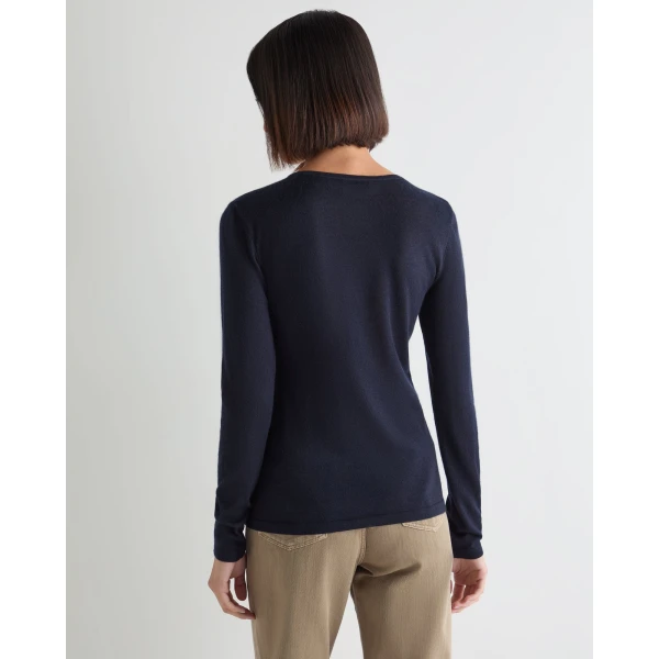 N.Peal Eden Superfine Cashmere Round Neck Top in Navy Blue