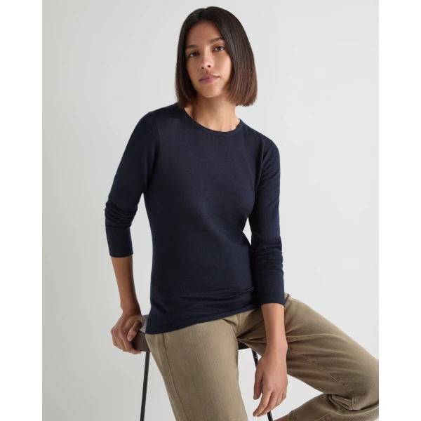 N.Peal Eden Superfine Cashmere Round Neck Top in Navy Blue
