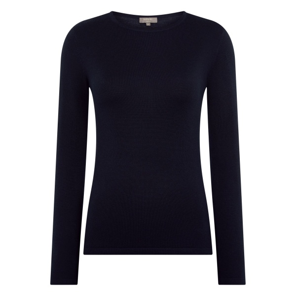 N.Peal Eden Superfine Cashmere Round Neck Top in Navy Blue | Long Sleeve | Luxury Shoes 