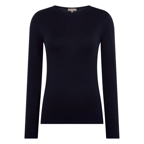 Eden Superfine Cashmere Round Neck Top in Navy Blue