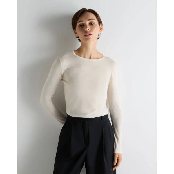 N.Peal Eden Superfine Cashmere Round Neck Top in New Ivory White