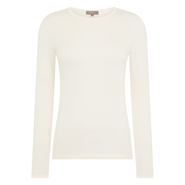 N.Peal Eden Superfine Cashmere Round Neck Top in New Ivory White | Long Sleeve | Luxury Shoes 