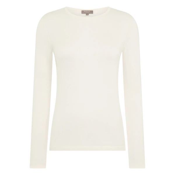 N.Peal Eden Superfine Cashmere Round Neck Top in New Ivory White | Long Sleeve | Luxury Shoes 