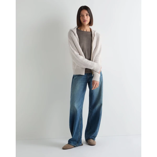 N.Peal Eden Superfine Cashmere Round Neck Top in Pecan Brown