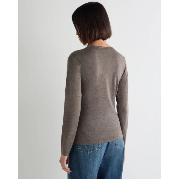 N.Peal Eden Superfine Cashmere Round Neck Top in Pecan Brown