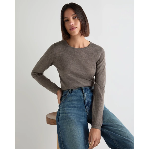 N.Peal Eden Superfine Cashmere Round Neck Top in Pecan Brown