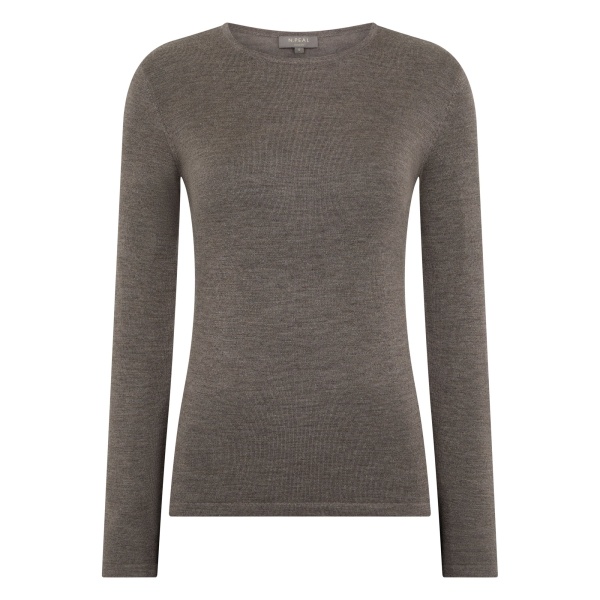 N.Peal Eden Superfine Cashmere Round Neck Top in Pecan Brown | Long Sleeve | Luxury Shoes 