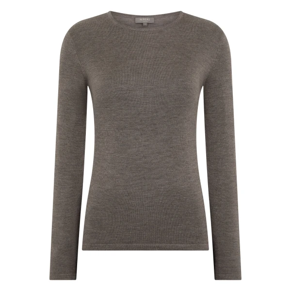 Eden Superfine Cashmere Round Neck Top in Pecan Brown