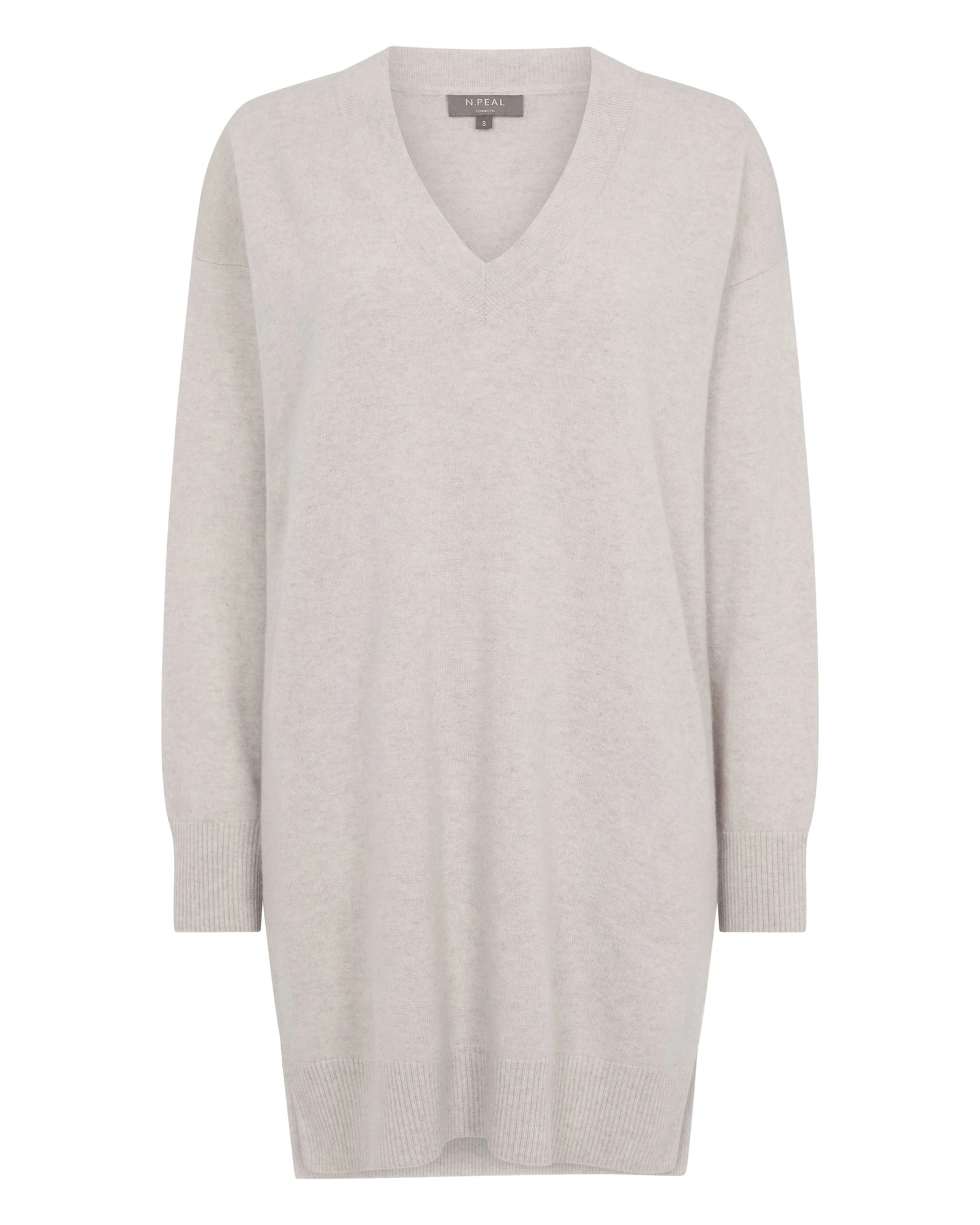 N.Peal Elise Long V Neck Cashmere Tunic in Pebble Grey N.Peal Elise Long V Neck Cashmere Tunic in Pebble Grey | Sweaters | Luxury Shoes