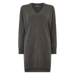 N.Peal Elise Long V Neck Cashmere Tunic in Wood Smoke Brown | Sweaters | Luxury Shoes 