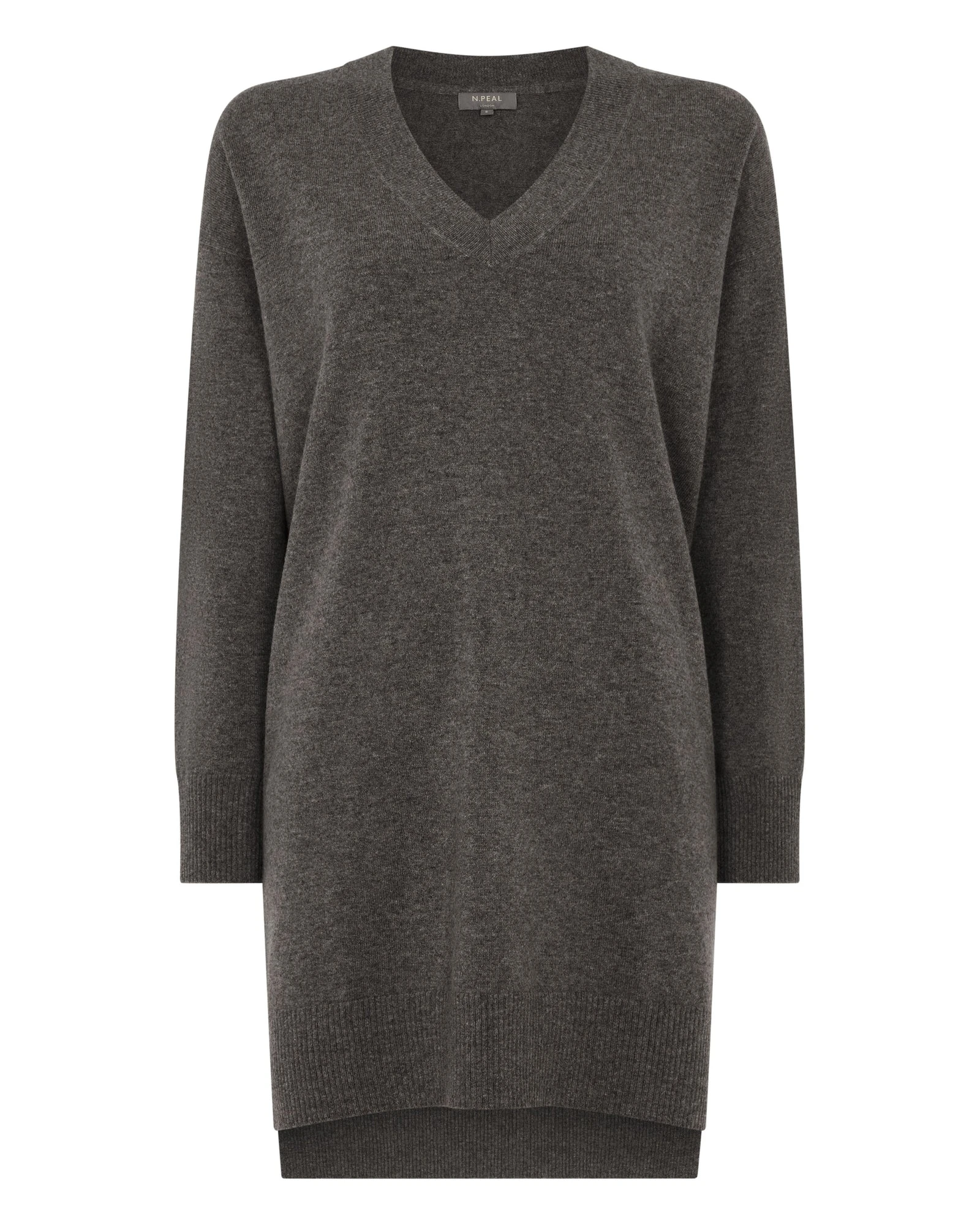 N.Peal Elise Long V Neck Cashmere Tunic in Wood Smoke Brown N.Peal Elise Long V Neck Cashmere Tunic in Wood Smoke Brown | Sweaters | Luxury Shoes
