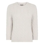 N.Peal Emilia Cable Round Neck Cashmere Jumper With Lurex in Frost White Sparkle | Sweaters | Luxury Shoes 