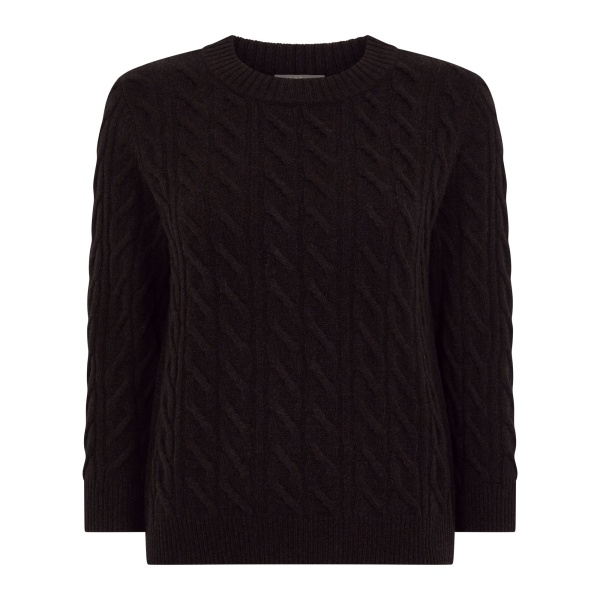 N.Peal Emilia Cable Round Neck Cashmere Jumper in Cocoa Brown | Sweaters | Luxury Shoes 