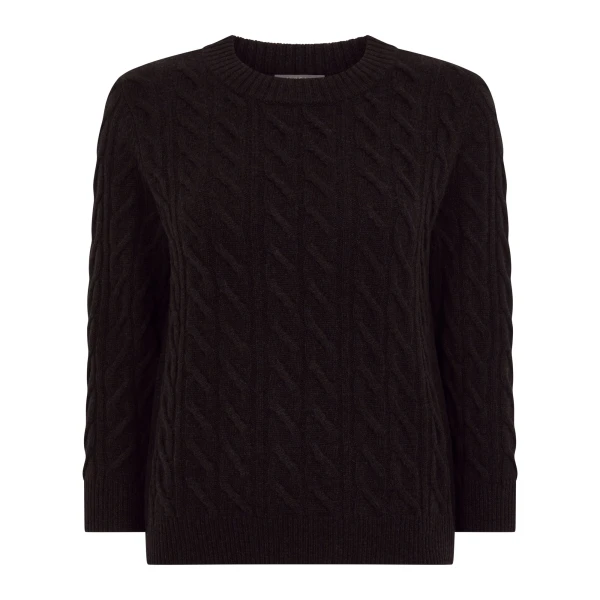 Emilia Cable Round Neck Cashmere Jumper in Cocoa Brown
