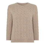 N.Peal Emilia Cable Round Neck Cashmere Jumper in Oatmeal Brown | Sweaters | Luxury Shoes 