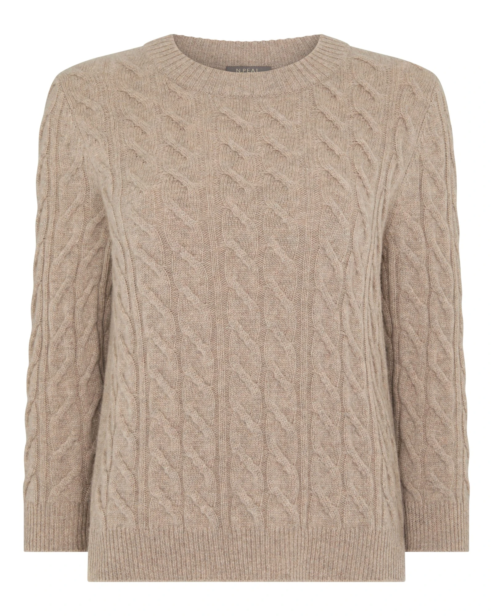 N.Peal Emilia Cable Round Neck Cashmere Jumper in Oatmeal Brown N.Peal Emilia Cable Round Neck Cashmere Jumper in Oatmeal Brown | Sweaters | Luxury Shoes