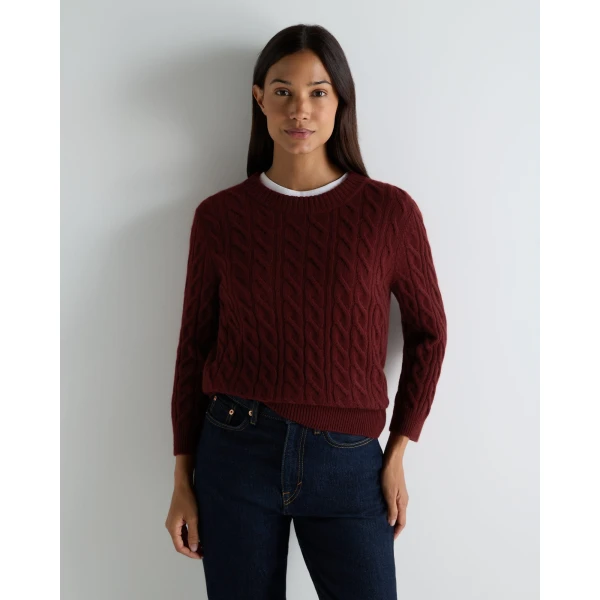 N.Peal Emilia Cable Round Neck Cashmere Jumper in Rustic Red