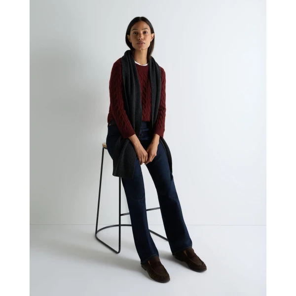 N.Peal Emilia Cable Round Neck Cashmere Jumper in Rustic Red