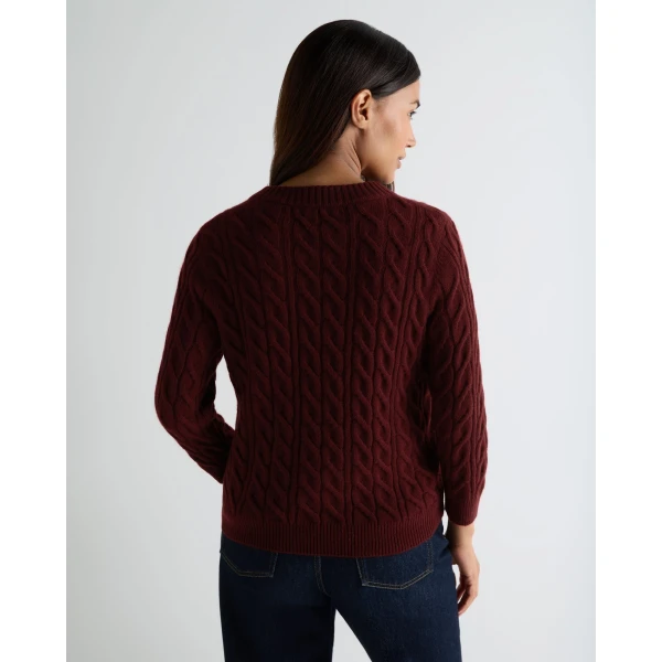 N.Peal Emilia Cable Round Neck Cashmere Jumper in Rustic Red