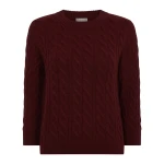 N.Peal Emilia Cable Round Neck Cashmere Jumper in Rustic Red | Sweaters | Luxury Shoes 