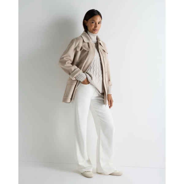 N.Peal Emmie Relaxed Cable Roll Neck Cashmere Jumper in Arctic Grey Melange