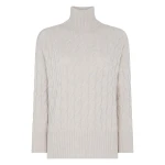 N.Peal Emmie Relaxed Cable Roll Neck Cashmere Jumper in Arctic Grey Melange | Turtlenecks | Luxury Shoes 