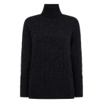 N.Peal Emmie Relaxed Cable Roll Neck Cashmere Jumper in Ink Blue Melange | Turtlenecks | Luxury Shoes 