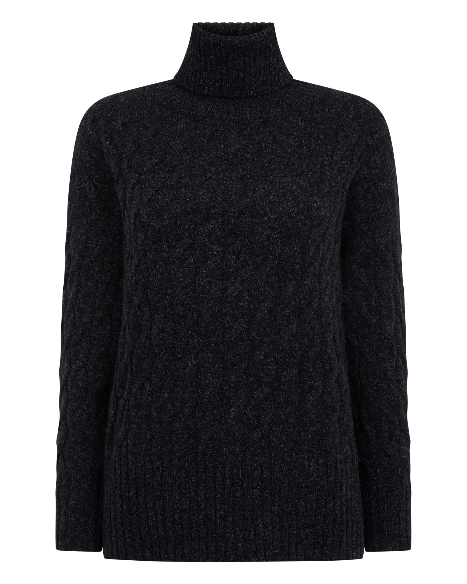 N.Peal Emmie Relaxed Cable Roll Neck Cashmere Jumper in Ink Blue Melange N.Peal Emmie Relaxed Cable Roll Neck Cashmere Jumper in Ink Blue Melange | Turtlenecks | Luxury Shoes