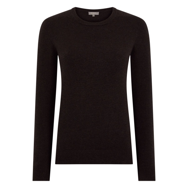 N.Peal Evie Classic Round Neck Cashmere Jumper in Cocoa Brown | Sweaters | Luxury Shoes 