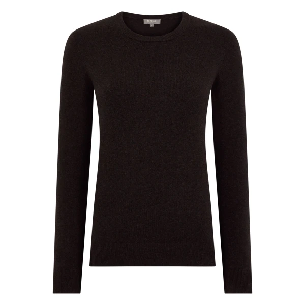 Evie Classic Round Neck Cashmere Jumper in Cocoa Brown