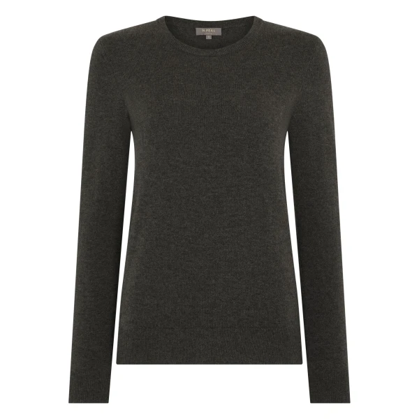 N.Peal Evie Classic Round Neck Cashmere Jumper in Grey Moss | Sweaters | Luxury Shoes 