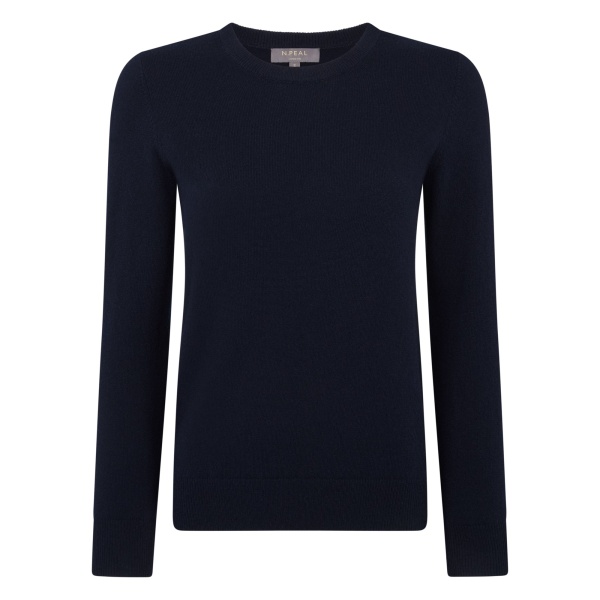 N.Peal Evie Classic Round Neck Cashmere Jumper in Navy Blue | Sweaters | Luxury Shoes 
