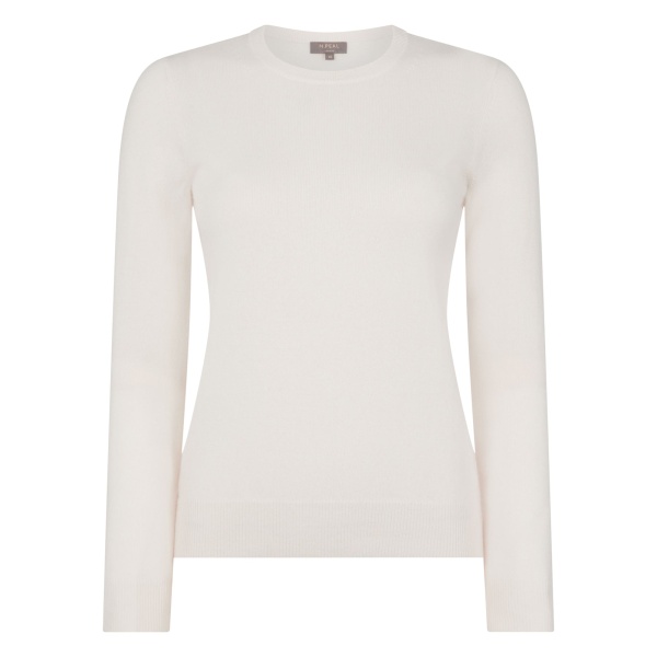 N.Peal Evie Classic Round Neck Cashmere Jumper in New Ivory White | Sweaters | Luxury Shoes 