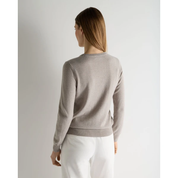 N.Peal Evie Classic Round Neck Cashmere Jumper in Oat Grey