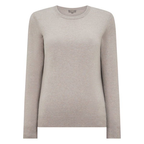 N.Peal Evie Classic Round Neck Cashmere Jumper in Oat Grey | Sweaters | Luxury Shoes 