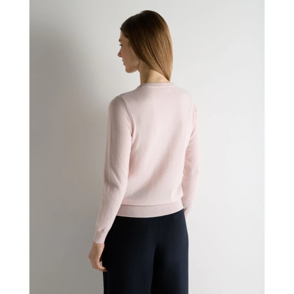 N.Peal Evie Classic Round Neck Cashmere Jumper in Powder Pink