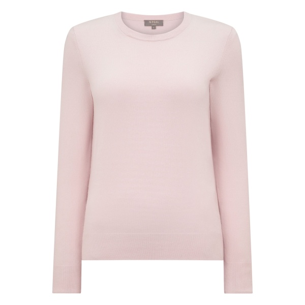 N.Peal Evie Classic Round Neck Cashmere Jumper in Powder Pink | Sweaters | Luxury Shoes 