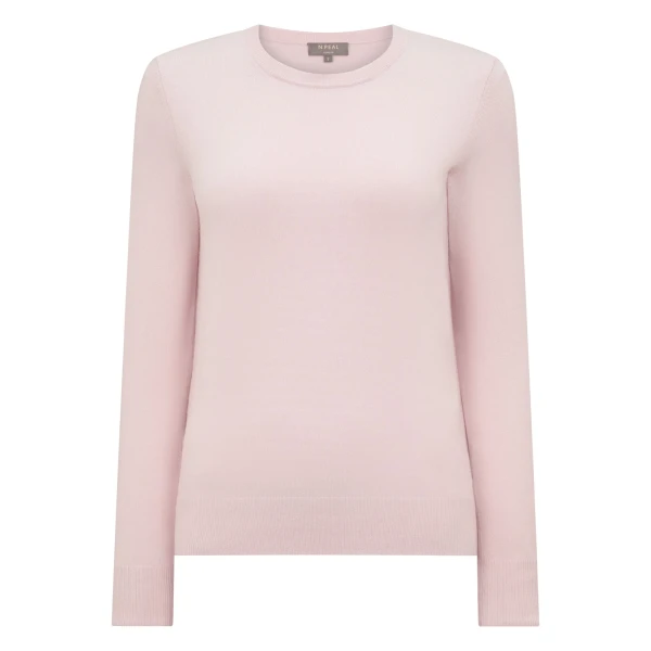 Evie Classic Round Neck Cashmere Jumper in Powder Pink