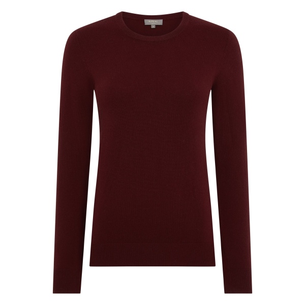 N.Peal Evie Classic Round Neck Cashmere Jumper in Rustic Red | Sweaters | Luxury Shoes 