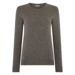 N.Peal Evie Classic Round Neck Cashmere Jumper in Wood Smoke Brown | Sweaters | Luxury Shoes 