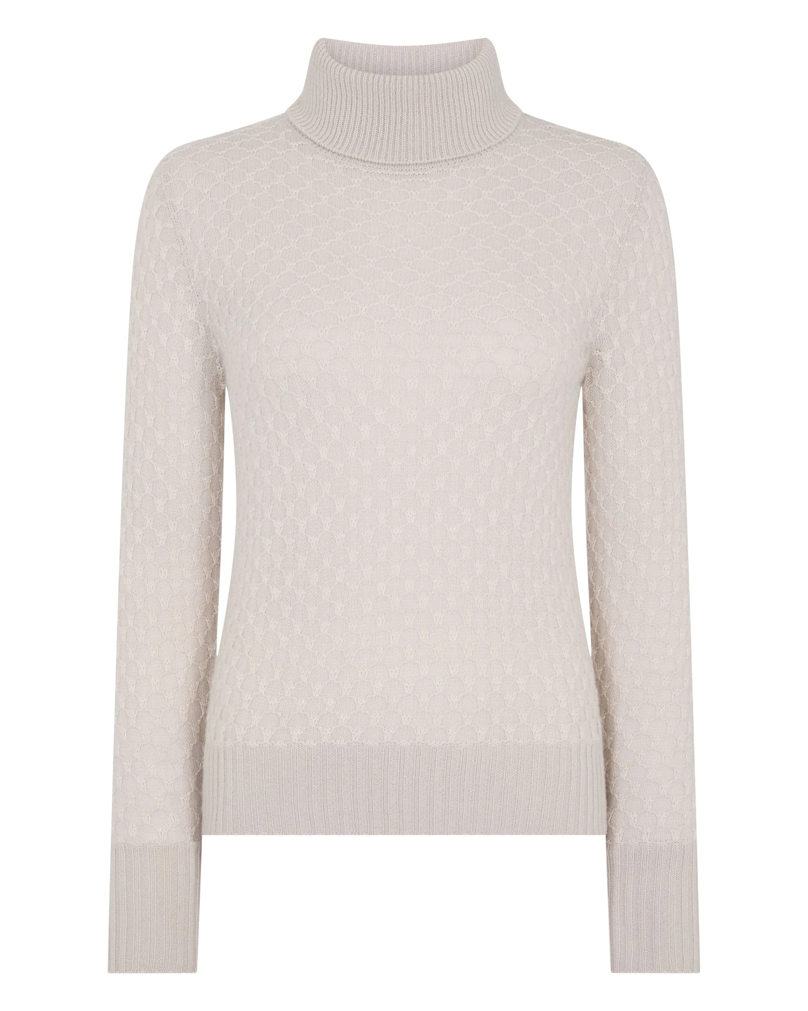 N.Peal Fairisle Cashmere Roll Neck Cashmere Jumper With Lurex in Snow Grey N.Peal Fairisle Cashmere Roll Neck Cashmere Jumper With Lurex in Snow Grey | Turtlenecks | Luxury Shoes