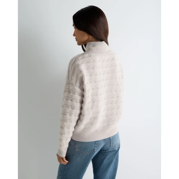 N.Peal Fairisle Funnel Neck Cashmere Jumper With Lurex in Snow Grey